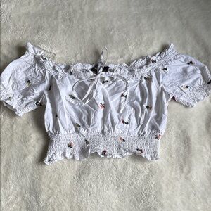 Floral Embroidered Off-Shoulder White Top